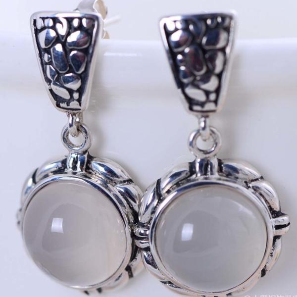 Women 925 Sterling Silver Synthetic White Chalcedony Drop Earrings (XH054081W)