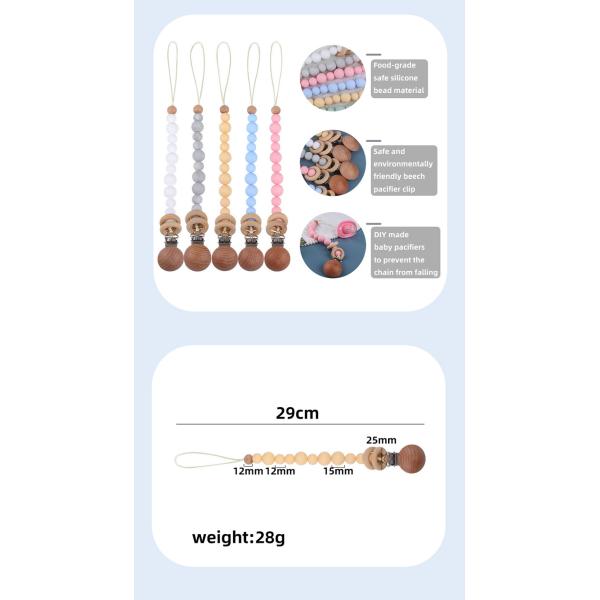 Toddlers Eco Friendly Silicone Pacifier Holder Beaded Pacifier Clip Heat Resistant