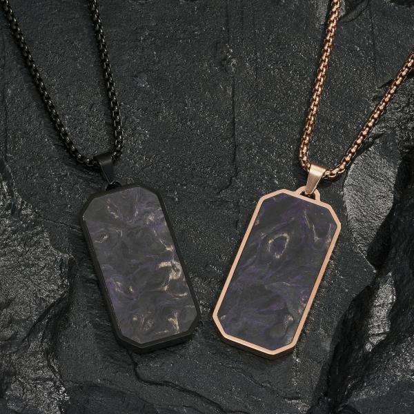 Rectangle Men's Forged Carton Fiber Pendant Cross Stainless Steel Plated 14k Gold Necklace