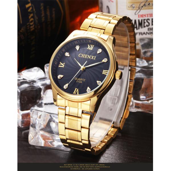Black White Full Gold Rhinestone Wristwatch Men's Watch Stainless Steel Watches for Man