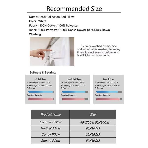 White Hotel Style Pillows Full Cotton Microfiber Pillow Inner Hotel Bedding Linen