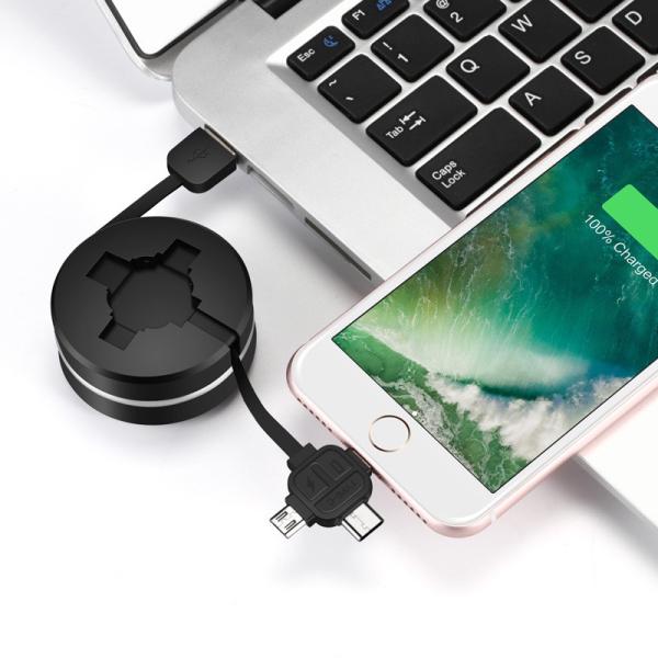 Micro USB TYPE-C iPhone 3 in 1 rounded Retractable Fast Charging USB Data Cable for android and iPhone7 8