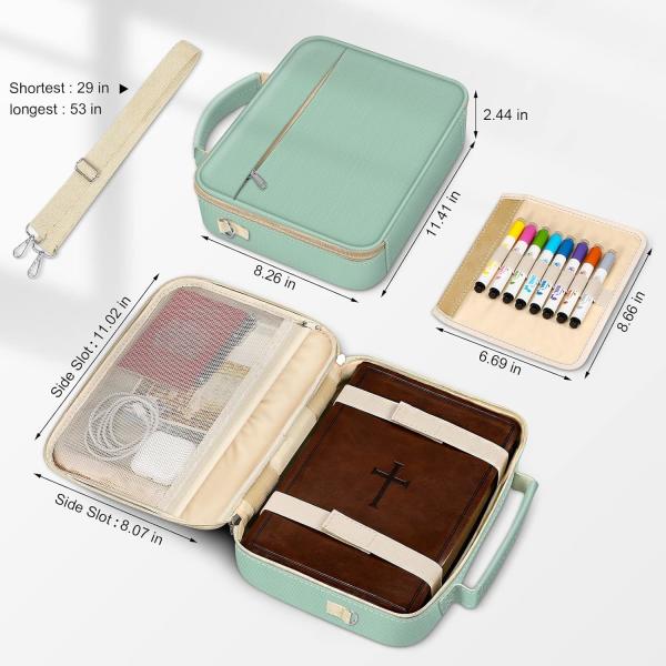 FINPAC Large Bible Cover w/Shoulder Strap, Carrying Book Case Church Bag Bible Protective w/Pen Slots and Zippered