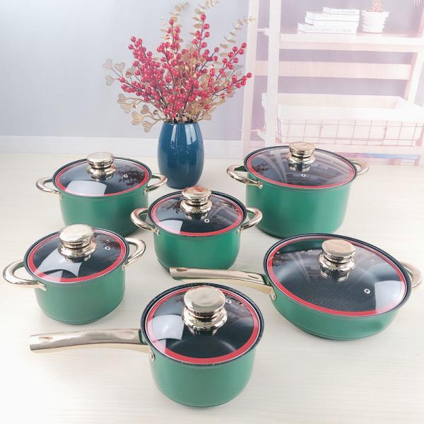 Color Cookware Non Stick Cookware Sets 12pcs Stainless Steel Cooking Pot Set