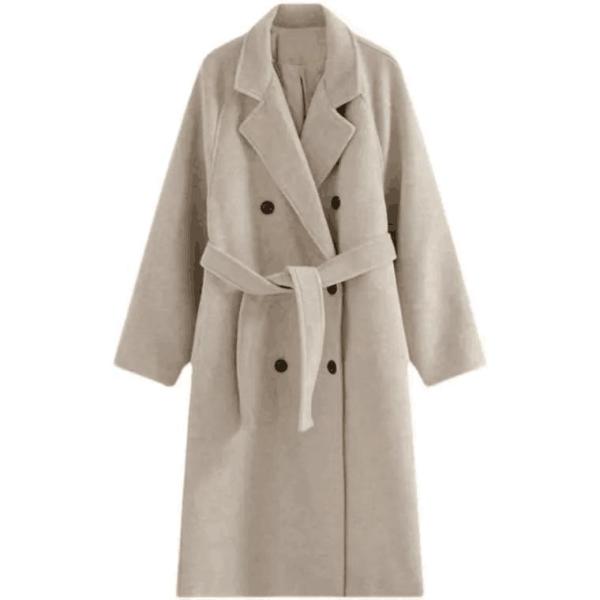 Fall and Winter Woman′s Coats Ladies Jackets Woolen Solid Turn Down Collar Long Coats for Woman