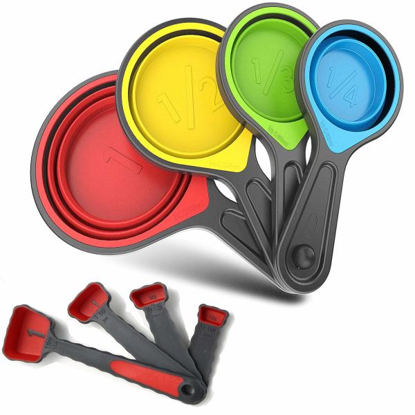 BAP Free Collapsible Silicone Soft Measuring Cups Measuring Spoons Silicone Kitchen Utensil Tools Travel Measuring Cup