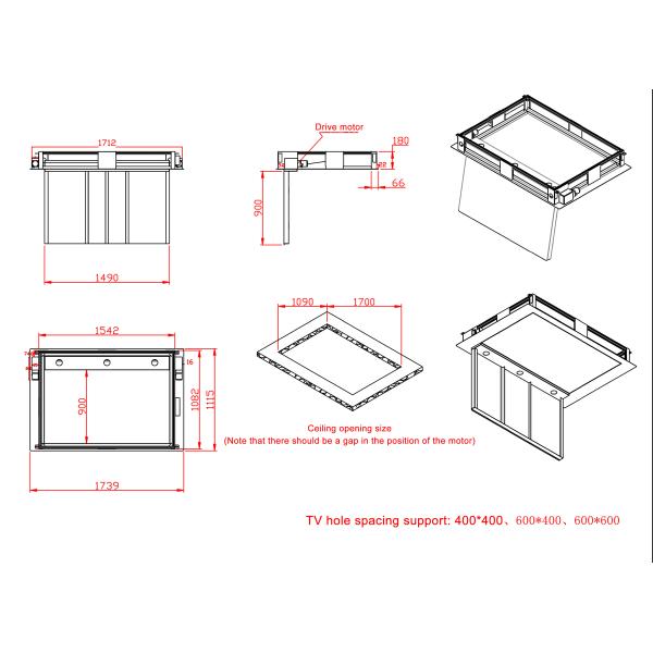 55 Inch Ceiling Flip Down Motorized TV Lift / TV Ceiling Motorized Lift Motorized Stands Flip Down Ceiling Tv Bracket