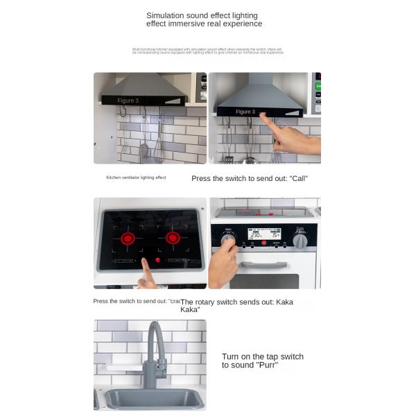 Large 82.5cm Refrigerator Wooden Miniature Kitchen Set Stove White Black