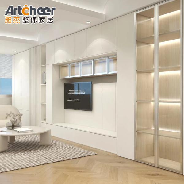 TV Cabinet with Fireplace Design and Hidden TV Lift Cabinet in Customized Color