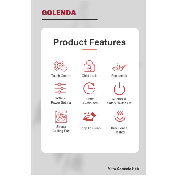 Infrared Built In Ceramic Hob Cooker 5100W Three Burner Touch Control