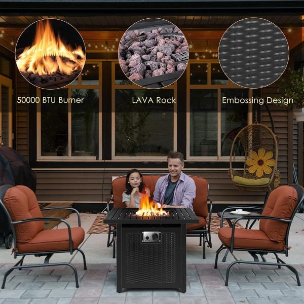 Rattan Style Outdoor Gas Firepit 28'' Square Patio Propane Gas Black