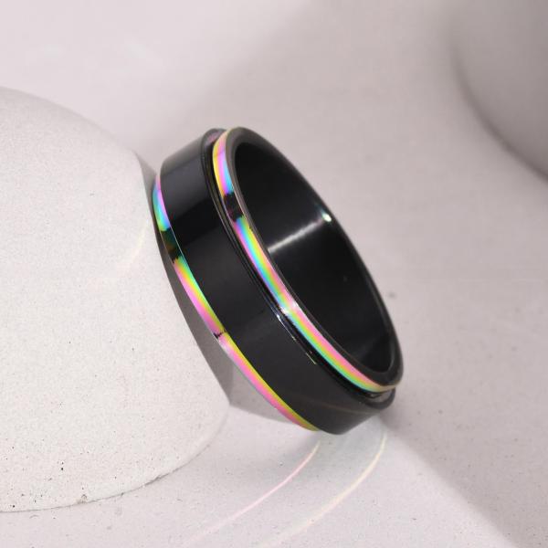 Black Rainbow Stainless Steel Worry Stress Relieve Ring Band Set With Channel Setting
