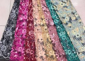 Quality Gold Silver Sequin Fabric , Multi Colored Embroidered Floral Dress Lace Fabric For Gown wholesale