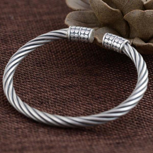 Sterling Silver Chunky Wire Cable Cuff Bracelet Women Retro Bangle (SZ0002)