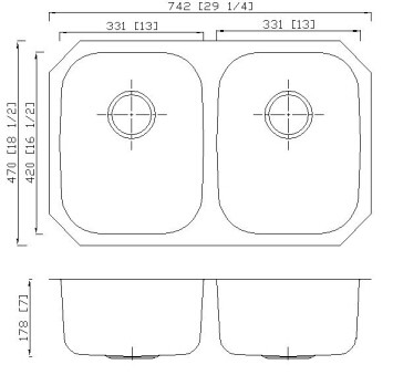 Stainless Steel Double Bowl Kitchen Sink 29-1/8"X18-1/2"X7" Dimension / Custom Stainless Steel Kitchen Sink