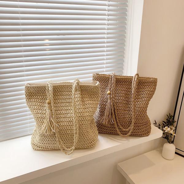 Straw Bag for Women Woven Beach Structured Tote Handmade Crochet Carteras De Mujer Summer Shoulder Bohemian