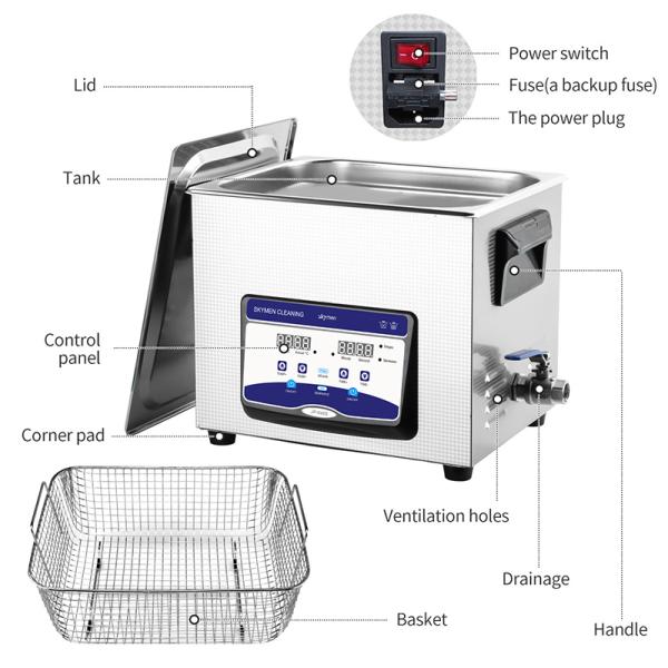 Large 10L Ultrasonic Cleaner 240W 40kHz with Degas Function Heating function for car Fuel Injector Cleaning