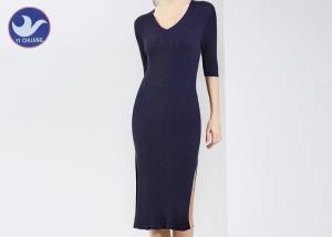 Quality Half Sleeves Womens Knitted Dresses , V Neck Jumper Dress / Knit Dress Welt Side Vent  wholesale