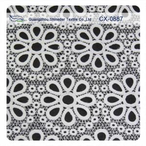 Quality White Embroidered  Lace Fabric , Polyester repeated Floral Bud Silk Fabrics Garment wholesale
