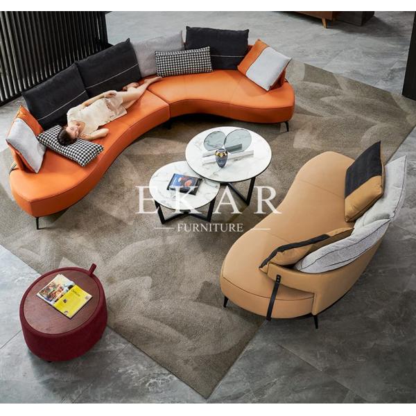 Modern Style Metal Legs Tufted Leather 3 Seater Sofa