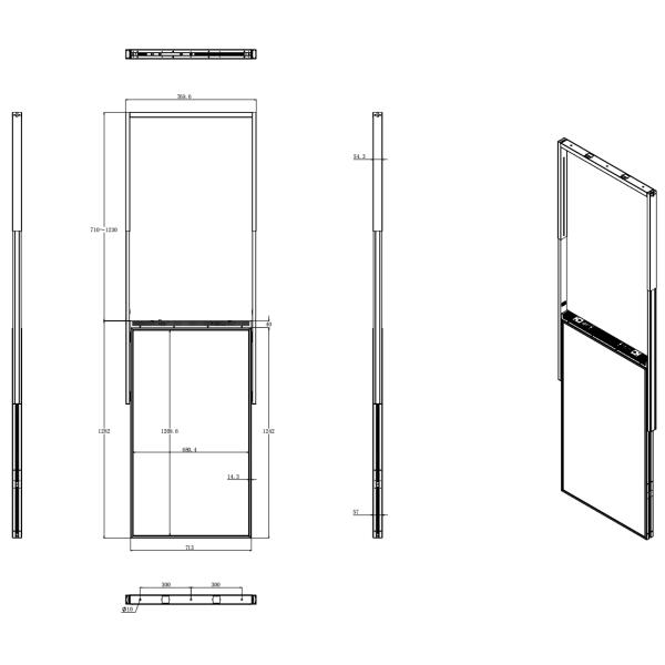 55inch Dual Sided Window Facing Display Hanging Lcd Display with narrow bezel 14.3mm