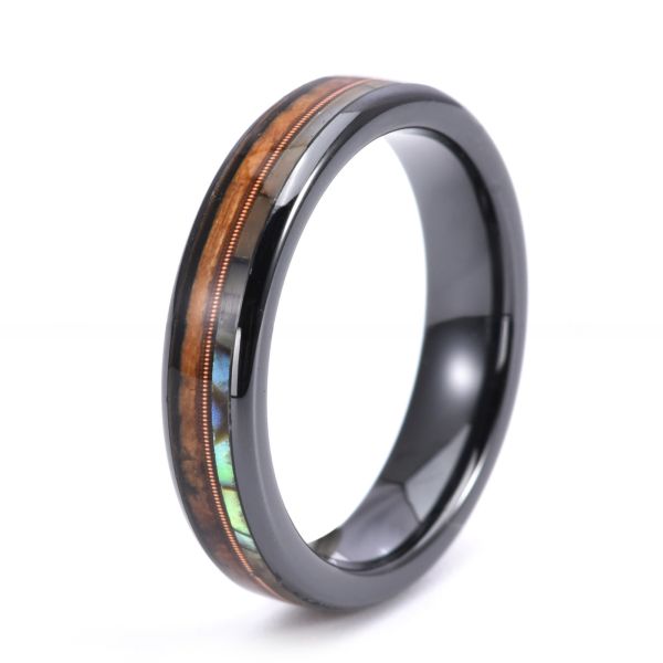 Trendy Design Womens Wedding Band Gold Black Flat Dome Tungsten Carbide Ring With Opal Antler Carbon Fiber Turquoise Wood