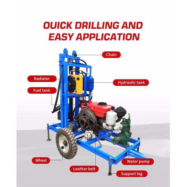Hot Sale Mobile Diesel Small Water Well Soil Drill 150m Depth