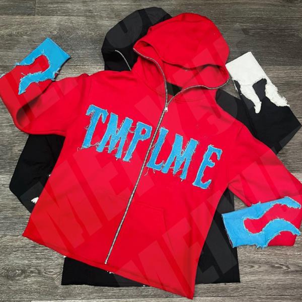 Regular Fit Distressed Embroidery Hoodie Unisex Hoodies Raw Hem Cropped Hoodie