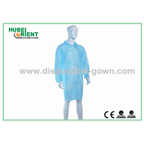 Blue Water Resistance Disposable Long Sleeve Lab Coat With Comfortable Feeling For Factory Use