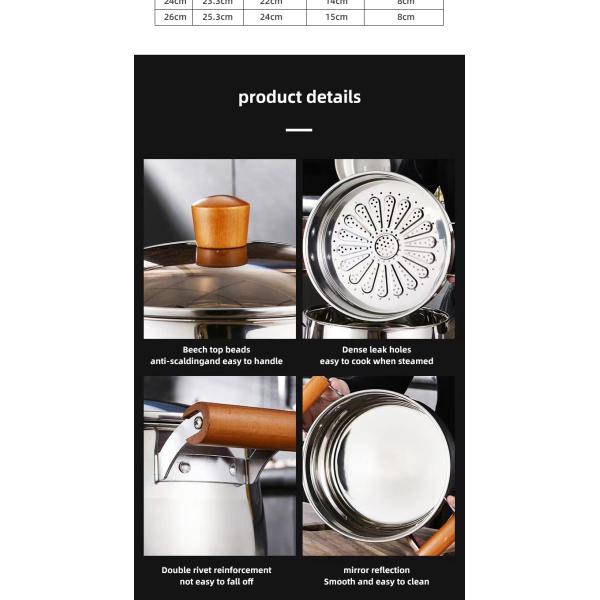 Factory Two Layer Cook Food Steamer Pot 18/8 Stainless Steel Steamer Pot With Wooden Handle