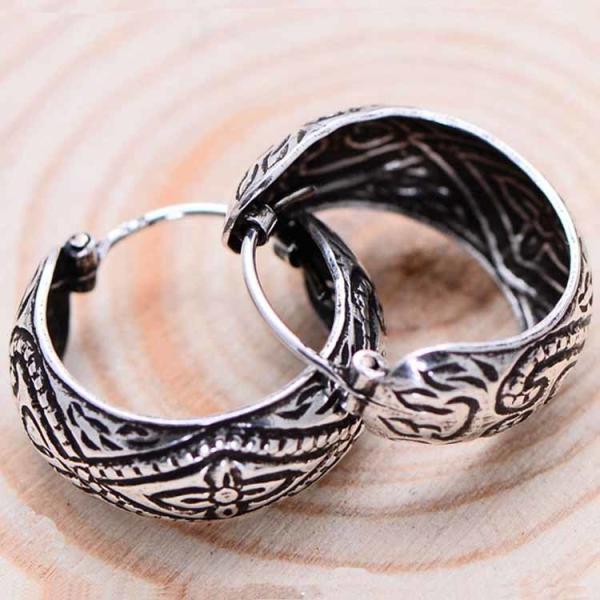 Sterling Silver Vintage Handmade Engraved Designs Hoop Earrings(057584W)