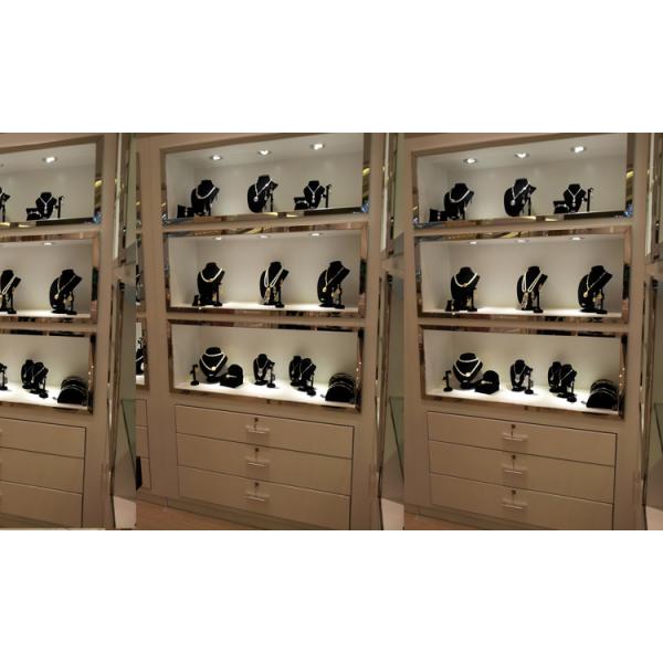 Modern glossy white commercial jewelry display shelves,wall mount jewelry showcase