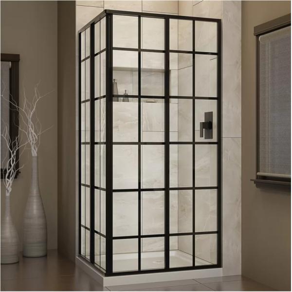 Black 8mm Thick Tempered Glass Shower Enclosure Frameless Silk Printing
