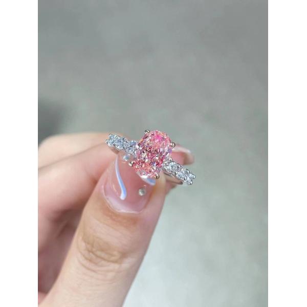 2.5ct Fancy Pink Lab Created Diamond Engagement Rings 18K White Gold Bridal Ring