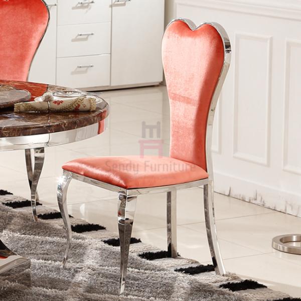 Velvet Gold / Silver / Chrome Stainless Steel Restaurant Chairs With Red Heart Back