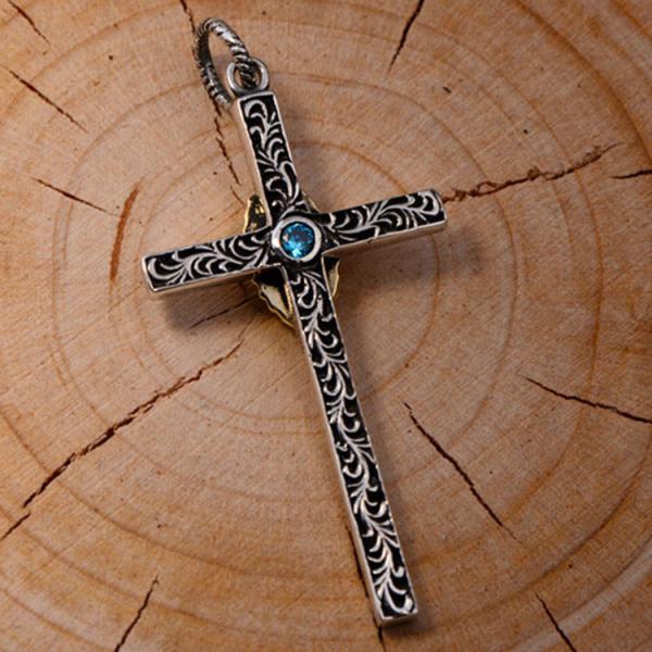 Womens Men Sterling 925 Silver Golden Tone Retro Cross Pendant Necklace (053542)