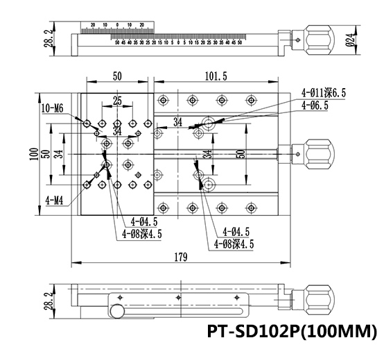 Optical Displacement Manual Linear Stage 100x60mm Platform