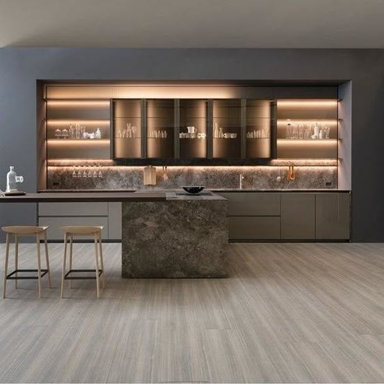 Modern Solid Wood Veneer Complete Whole House Furniture Wood Kitchen Cabinet Set