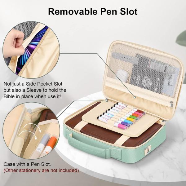 FINPAC Large Bible Cover w/Shoulder Strap, Carrying Book Case Church Bag Bible Protective w/Pen Slots and Zippered