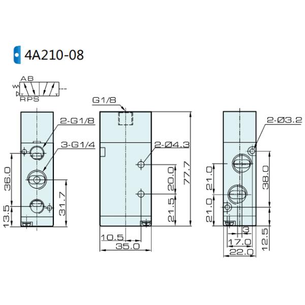 4A210-08 Airtac Type 5/2 Way Single Air Pilot Valve Pneumatic 0