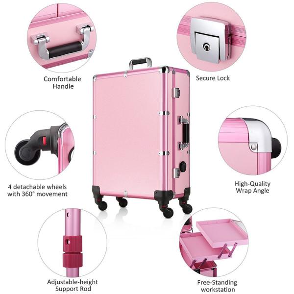 Free Standing Rolling Studio Makeup Case With Adjustable Height Support Rod