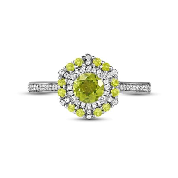 Green Peridot & CZ Ring 1/6 ct tw 10K White Gold In Silver