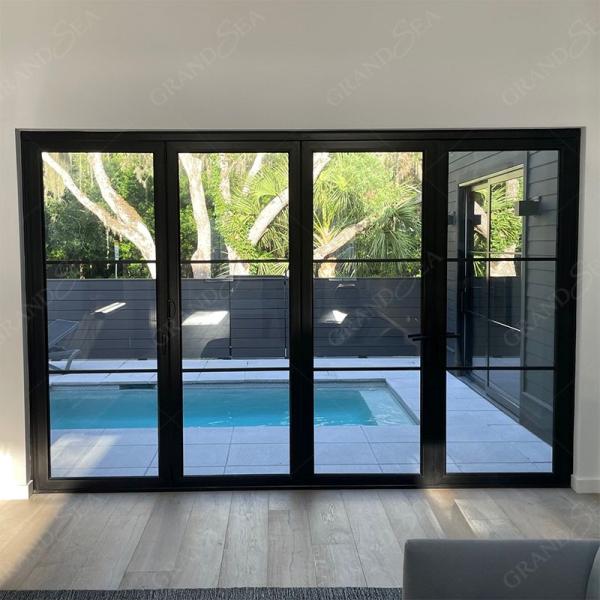 Grandsea Waterproof Hurricane Proof Aluminium Alloy Patio Glass Bi Folding Door American Bifolding Aluminum Folding Door