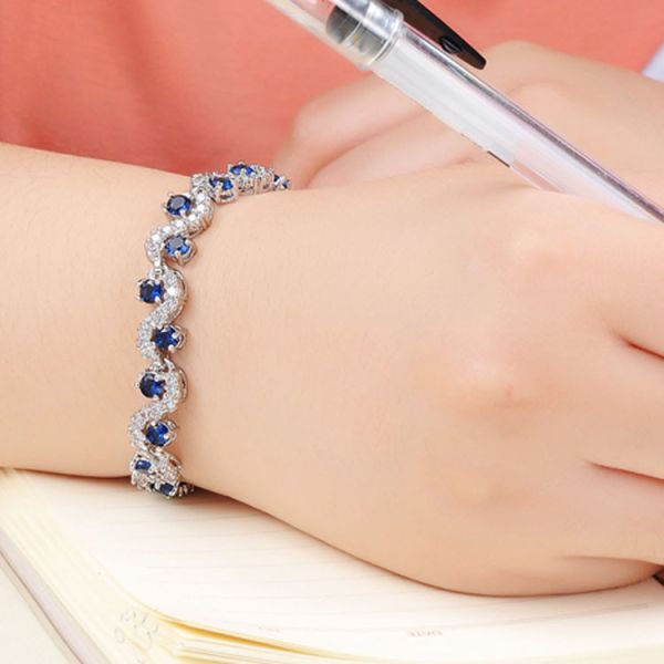 Platinum Plated Clear Cubic Zirconia Tennis Bracelet for Women Jewelry (JDS931BLUE)