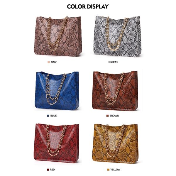 Extra Large Brown Serpentine Faux Crossbody Leather Tote Handbags