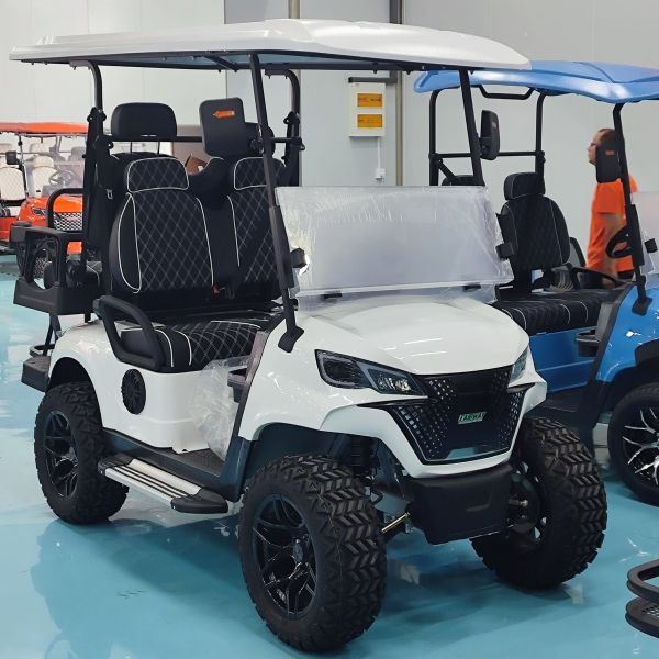 High-Resilience Leather Seats 6-Seater Electric Golf Cart Independent Suspension Large Screen LED Lights