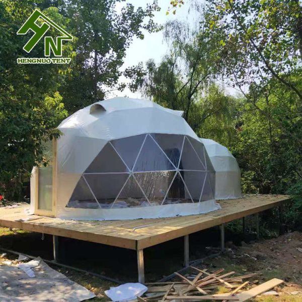 Luxury Galvanized Steel Geodesic Dome Structure Family Camping Tent Fire Resistance