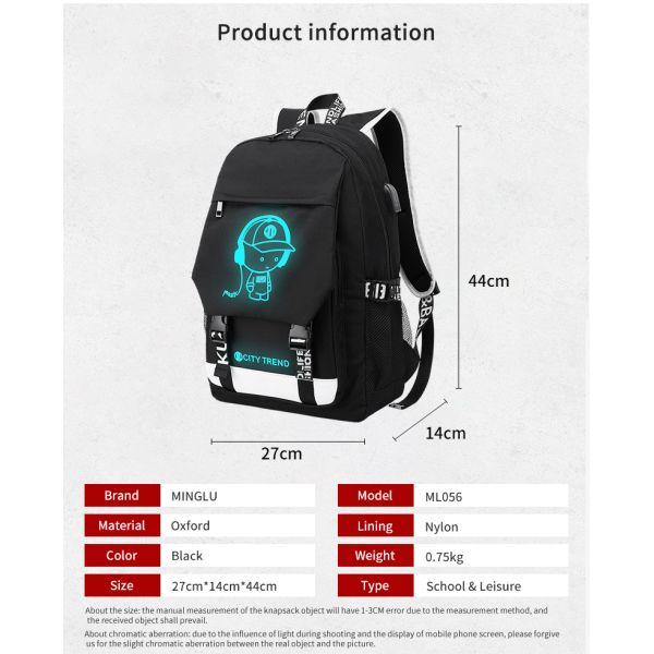 Wholesale custom fluorescent logo boys waterproof bookbag durable luminous student school bags backpack for men