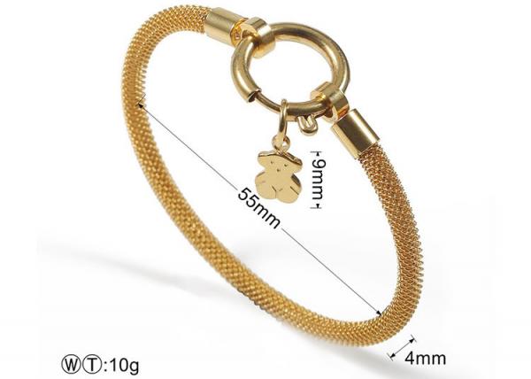 18k Gold Charm Stainless Steel Bangles / Teddy Bear Charm Bracelet For Women Jewelry