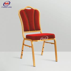 China Contemporary Gold Frame Upholstered Banquet Style Chairs Red Fabric For Hotel on sale